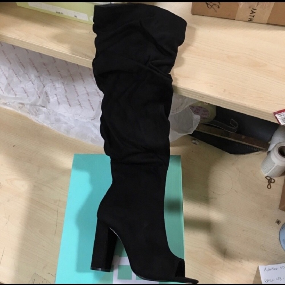Peep toe high heeled boot
